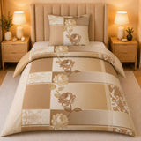 Hochwertige Fleece Bettwäsche Blumen Ornamente Beige 135x200 80x80cm