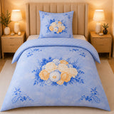 Hochwertige Fleece Bettwäsche Blumen Blau  135x200 80x80