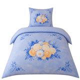 Hochwertige Fleece Bettwäsche Blumen Blau  135x200 80x80