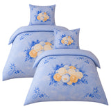 Hochwertige Fleece Bettwäsche Blumen Blau  135x200 80x80