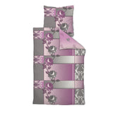 Hochwertige Fleece Bettwäsche Blumen Ornamente Grau Lila 135x200 80x80cm