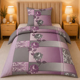 Hochwertige Fleece Bettwäsche Blumen Ornamente Grau Lila 135x200 80x80cm