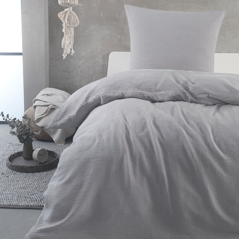Hochwertige Musselin Bettwäsche Baumwolle 135x200 80x80cm Hellgrau