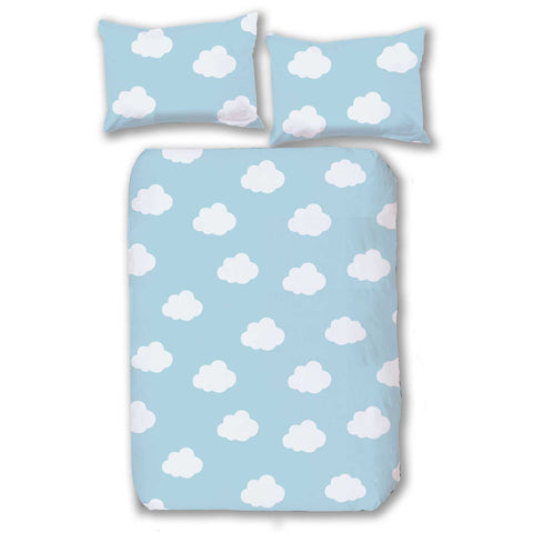 Kinder Bettwäsche Baumwolle 100x135  40x60 cm Set 2tlg. Wolken Blau