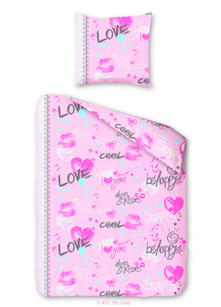 Kinder Jugend Bettwäsche Baumwolle 135x200 80x80 cm Set 2tlg. Love Rosa