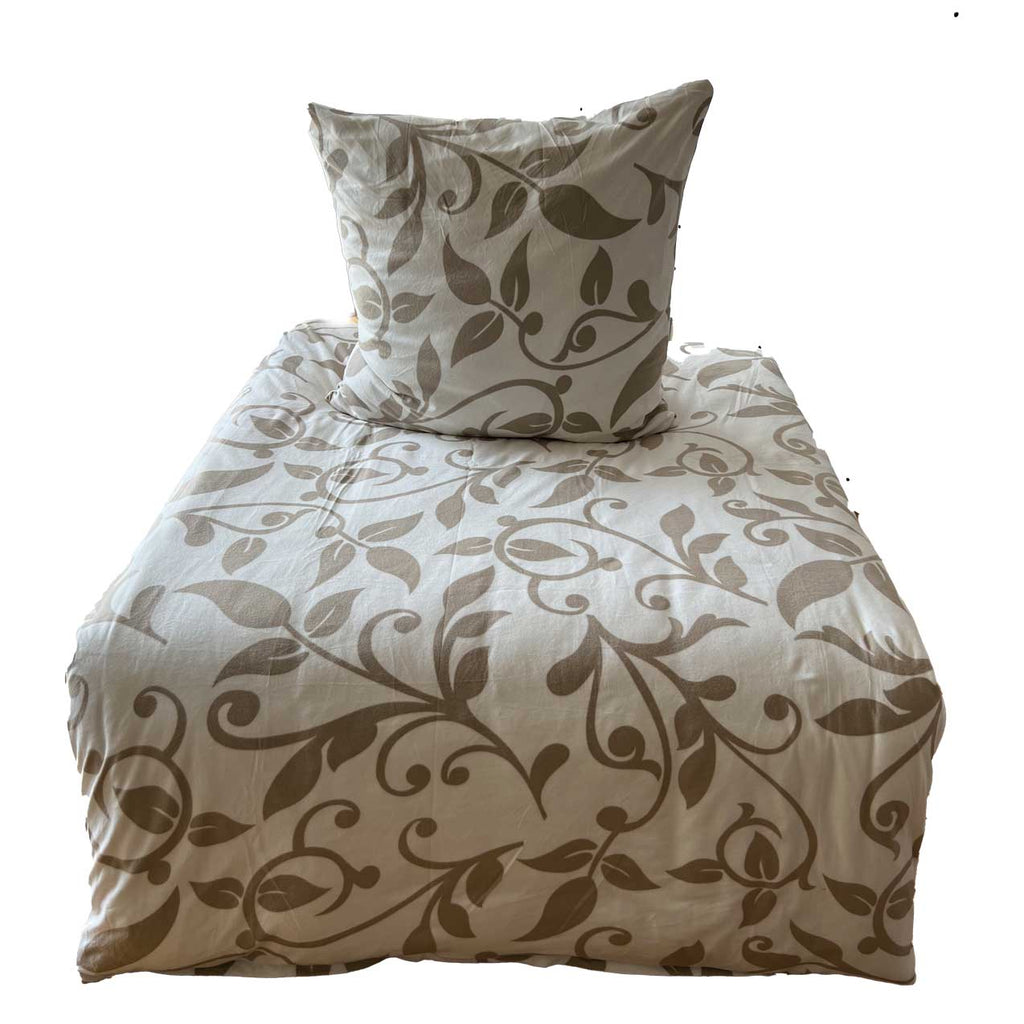 Bettwäsche Fleece Winter Blätter weiß beige 135x200 80x80