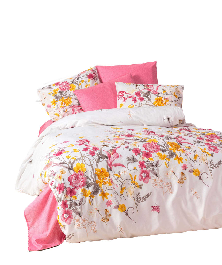 Bettwäsche Baumwolle 135x200 80x80 Set Blumen Rosa Weiß – aboutyourhome