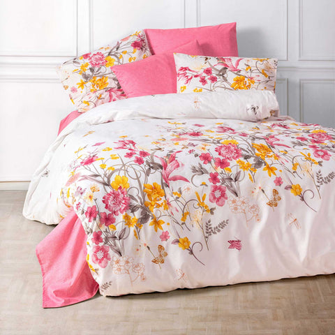 Bettwäsche Baumwolle 135x200 80x80 Set Blumen Rosa Weiß – aboutyourhome