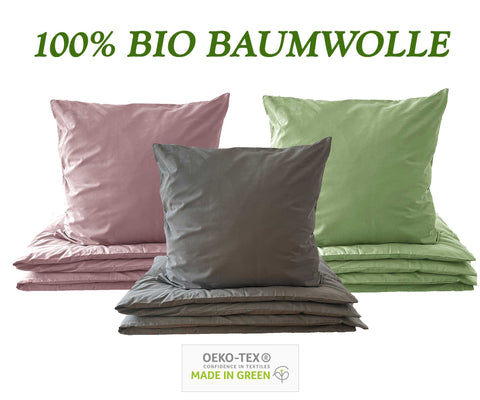 Bio Bettwäsche Baumwolle Satin 155x220 80x80 Set 2tlg. 4tlg. rosa grau mintgrün